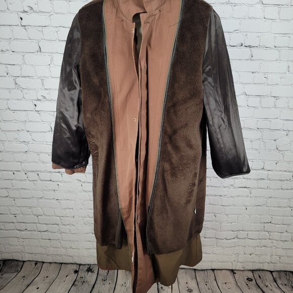 London Fog Brown Belted Faux Fur Removable Liner Buttoned Maincoat Over Coat 16R - Picture 4 of 16